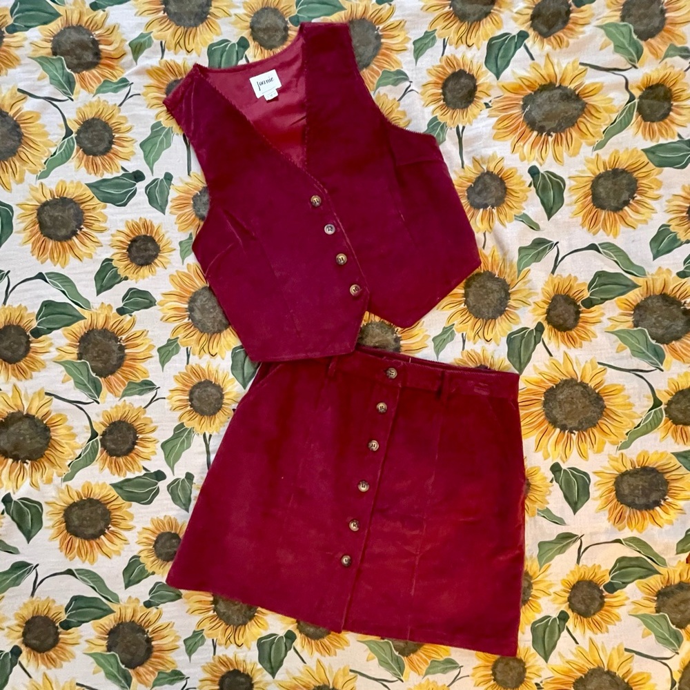NWOT Joanie Red Corduroy Vest and Skirt Set